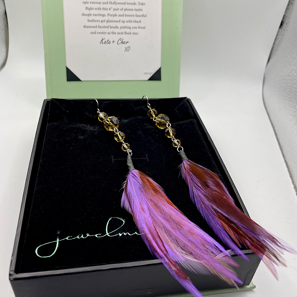 Nib Jewelmint Boho Glam Faceted Bead Feather Wing It Earrings By Kate Cher 30$